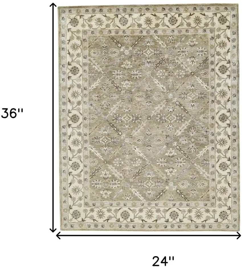 Green Brown And Taupe Wool Paisley Tufted Handmade Stain Resistant Area Rug Photo 10