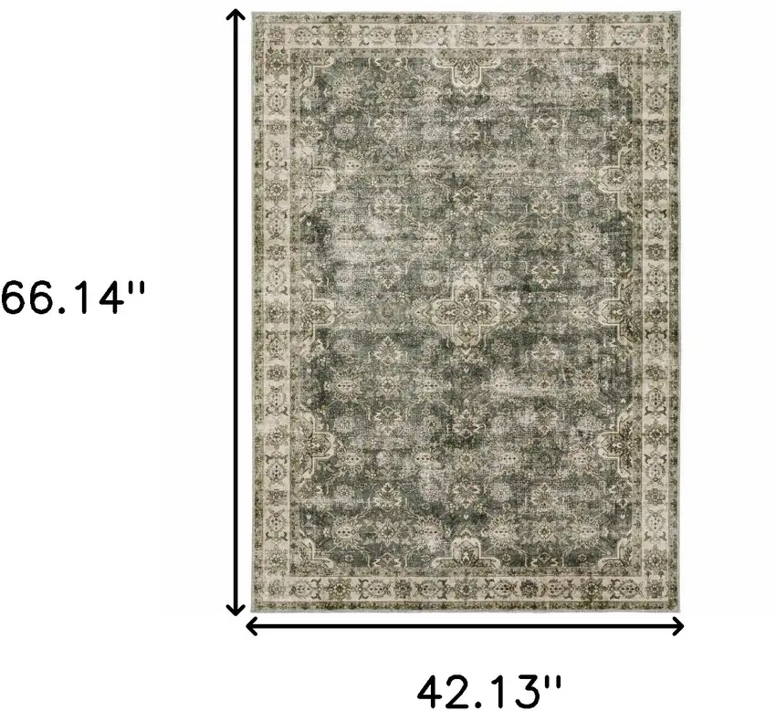 Green Brown Beige Yellow And Olive Oriental Printed Stain Resistant Non Skid Area Rug Photo 3