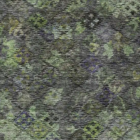 Green Charcoal And Black Floral Washable Indoor Outdoor Area Rug Photo 5