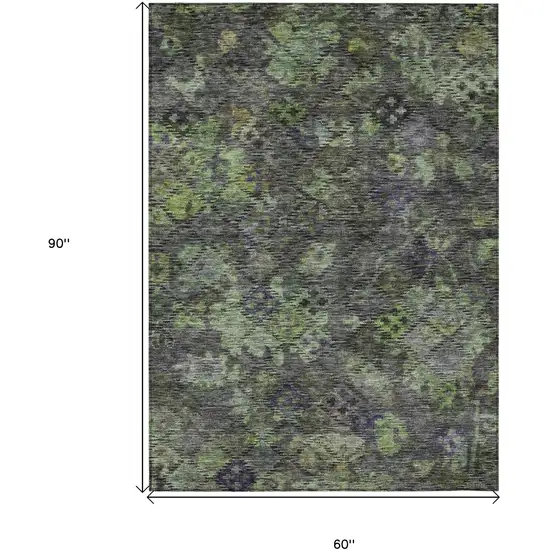 Green Charcoal And Black Floral Washable Indoor Outdoor Area Rug Photo 7