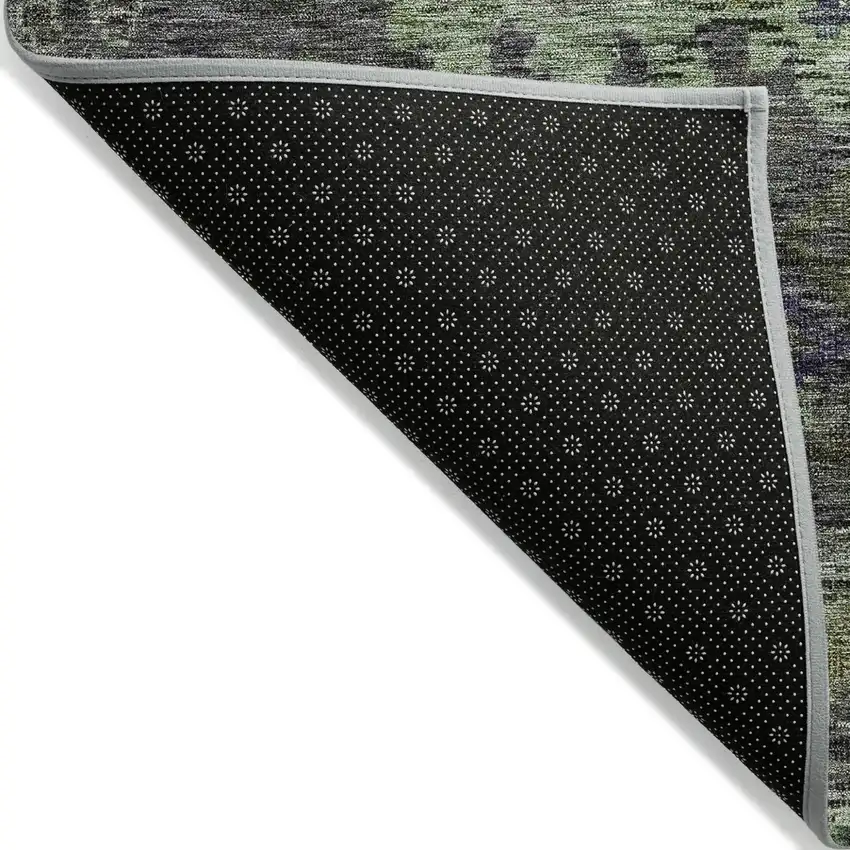 Green Charcoal And Black Floral Washable Indoor Outdoor Area Rug Photo 3