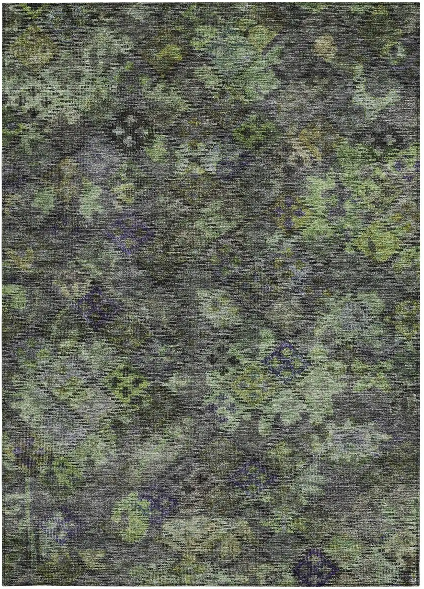 Green Charcoal And Black Floral Washable Indoor Outdoor Area Rug Photo 5
