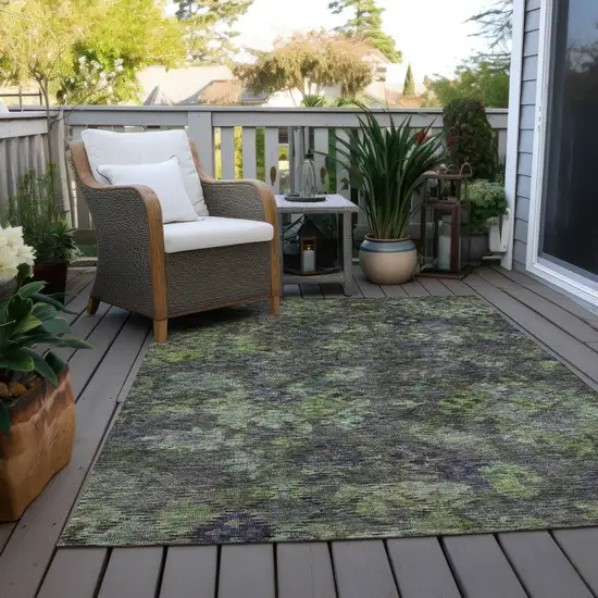Green Charcoal And Black Floral Washable Indoor Outdoor Area Rug Photo 9