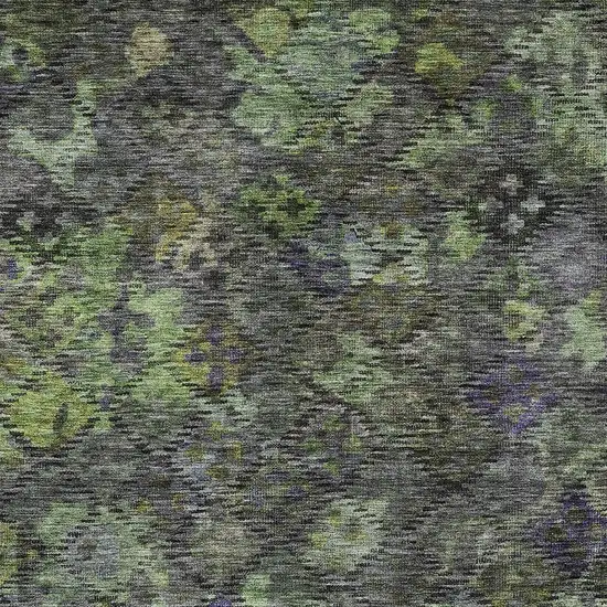 Green Charcoal And Black Floral Washable Indoor Outdoor Area Rug Photo 5