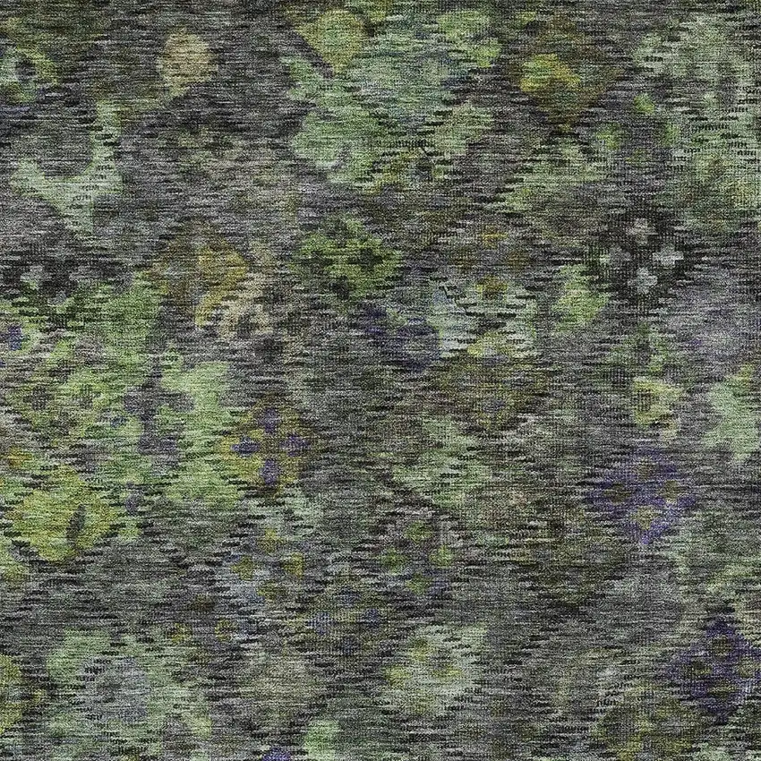 Green Charcoal And Black Floral Washable Indoor Outdoor Area Rug Photo 5
