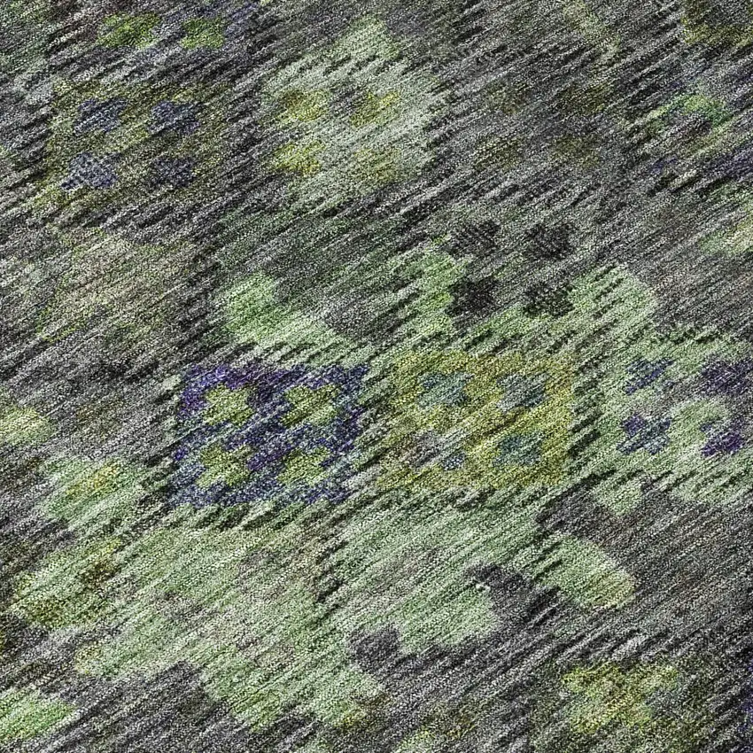 Green Charcoal And Black Floral Washable Indoor Outdoor Area Rug Photo 8