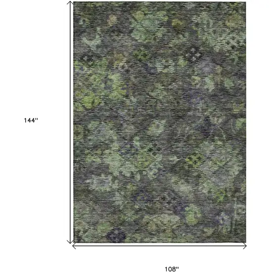 Green Charcoal And Black Floral Washable Indoor Outdoor Area Rug Photo 7
