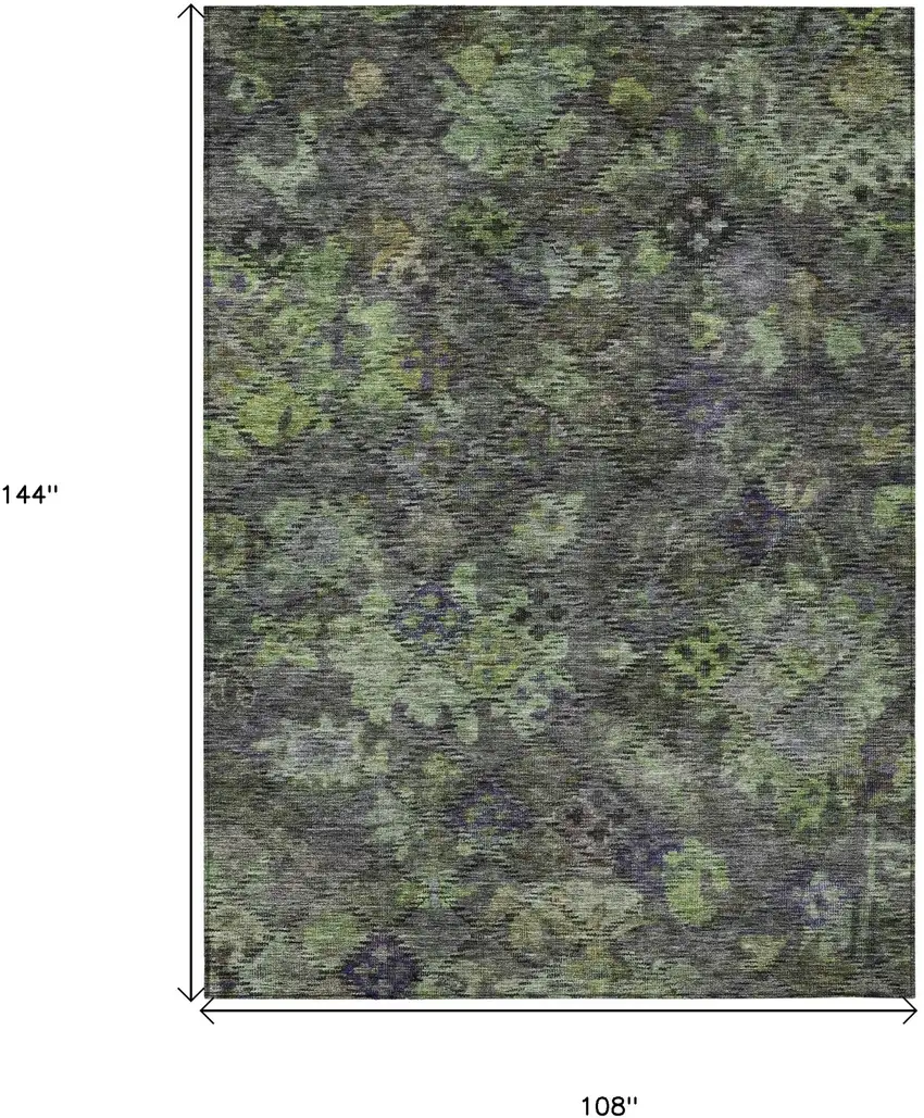 Green Charcoal And Black Floral Washable Indoor Outdoor Area Rug Photo 7