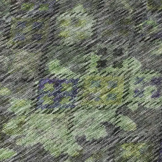 Green Charcoal And Black Floral Washable Indoor Outdoor Area Rug Photo 8