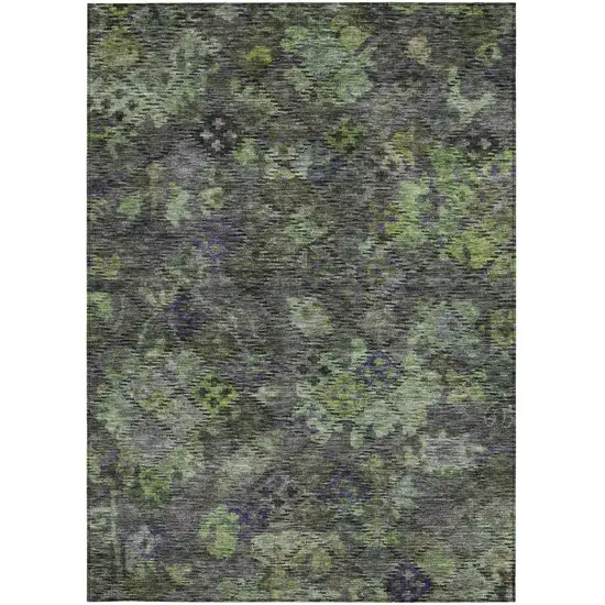 Green Charcoal And Black Floral Washable Indoor Outdoor Area Rug Photo 6