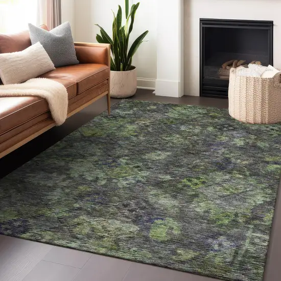 Green Charcoal And Black Floral Washable Indoor Outdoor Area Rug Photo 8