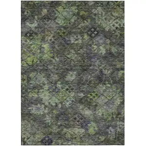 Photo of Green Charcoal And Black Floral Washable Indoor Outdoor Area Rug