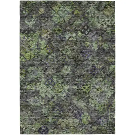 Green Charcoal And Black Floral Washable Indoor Outdoor Area Rug Photo 2