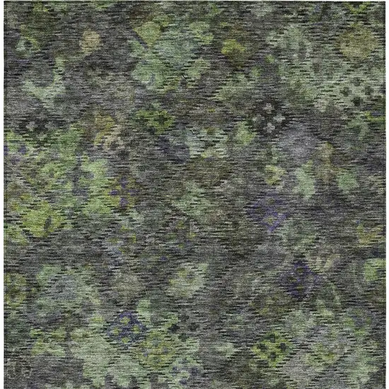 Green Charcoal And Black Floral Washable Indoor Outdoor Area Rug Photo 5