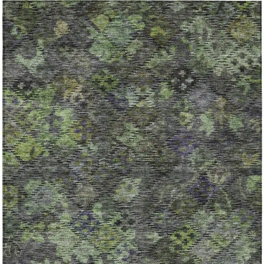 Green Charcoal And Black Floral Washable Indoor Outdoor Area Rug Photo 5