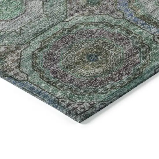 Green Charcoal And Purple Geometric Washable Indoor Outdoor Area Rug Photo 6