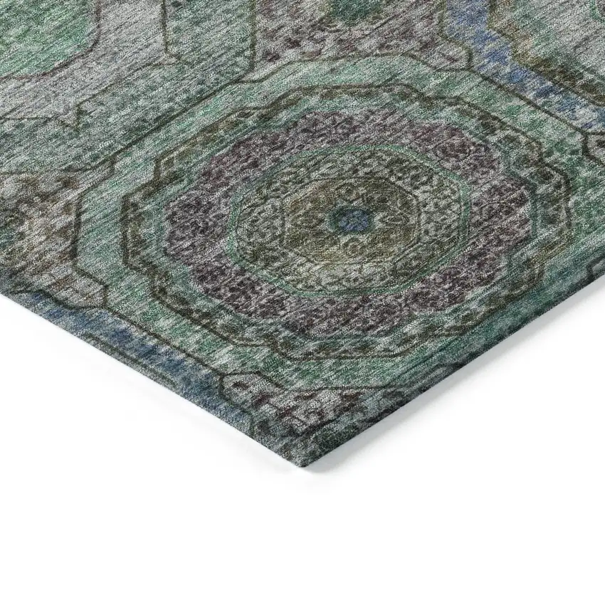Green Charcoal And Purple Geometric Washable Indoor Outdoor Area Rug Photo 6