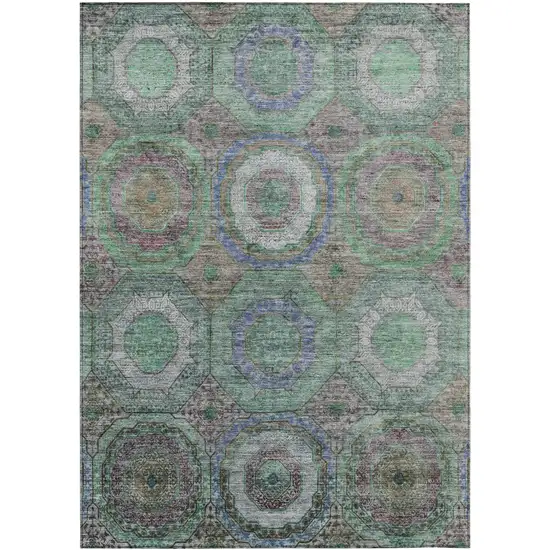 Green Charcoal And Purple Geometric Washable Indoor Outdoor Area Rug Photo 1