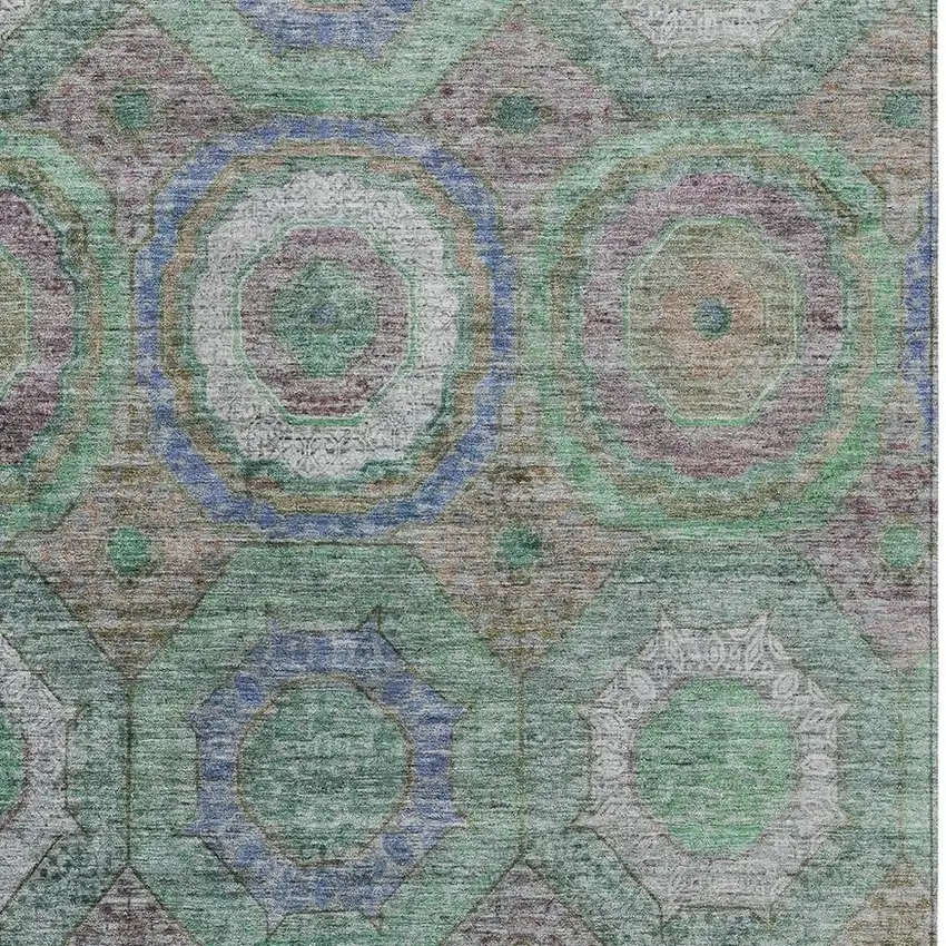 Green Charcoal And Purple Geometric Washable Indoor Outdoor Area Rug Photo 8