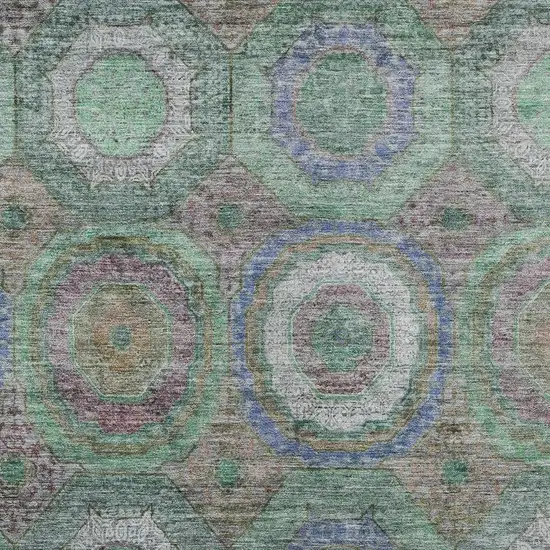 Green Charcoal And Purple Geometric Washable Indoor Outdoor Area Rug Photo 3