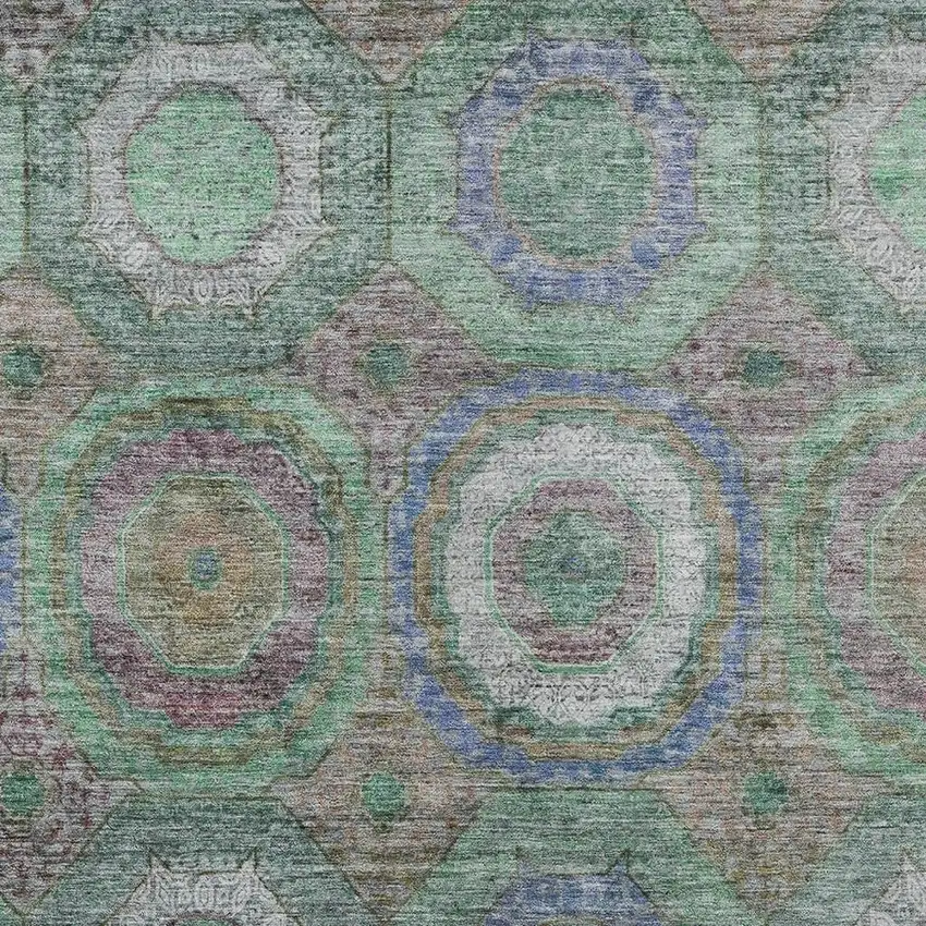 Green Charcoal And Purple Geometric Washable Indoor Outdoor Area Rug Photo 3
