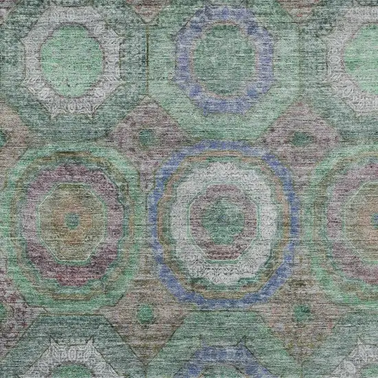 Green Charcoal And Purple Geometric Washable Indoor Outdoor Area Rug Photo 4