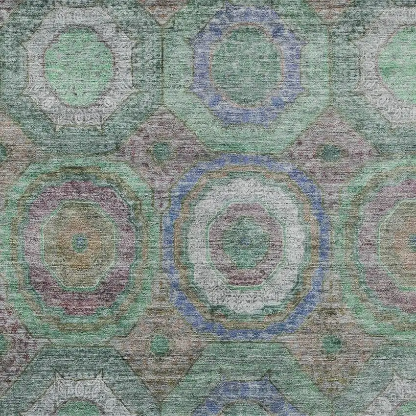 Green Charcoal And Purple Geometric Washable Indoor Outdoor Area Rug Photo 4