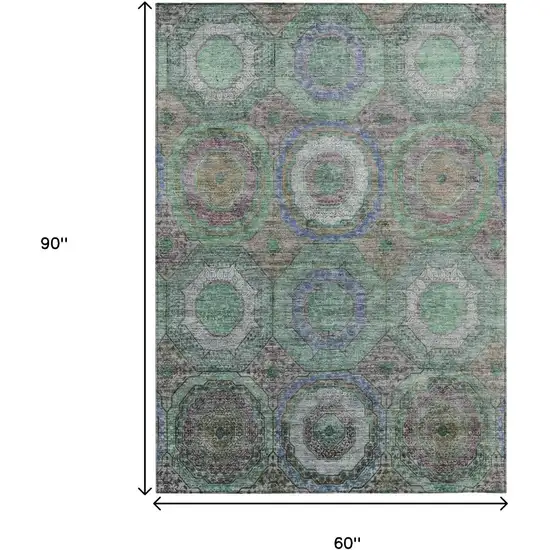 Green Charcoal And Purple Geometric Washable Indoor Outdoor Area Rug Photo 9