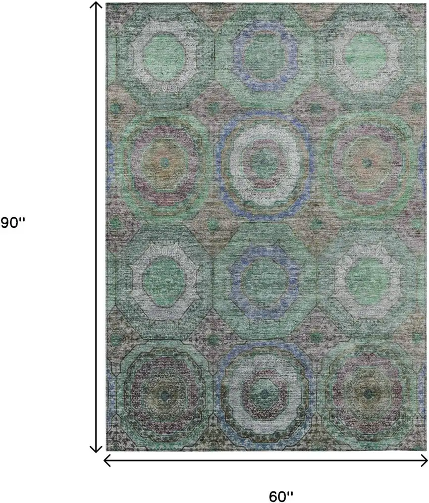 Green Charcoal And Purple Geometric Washable Indoor Outdoor Area Rug Photo 9