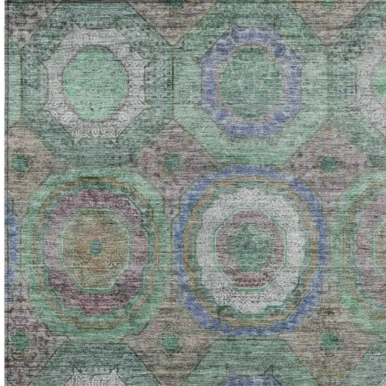 Green Charcoal And Purple Geometric Washable Indoor Outdoor Area Rug Photo 8