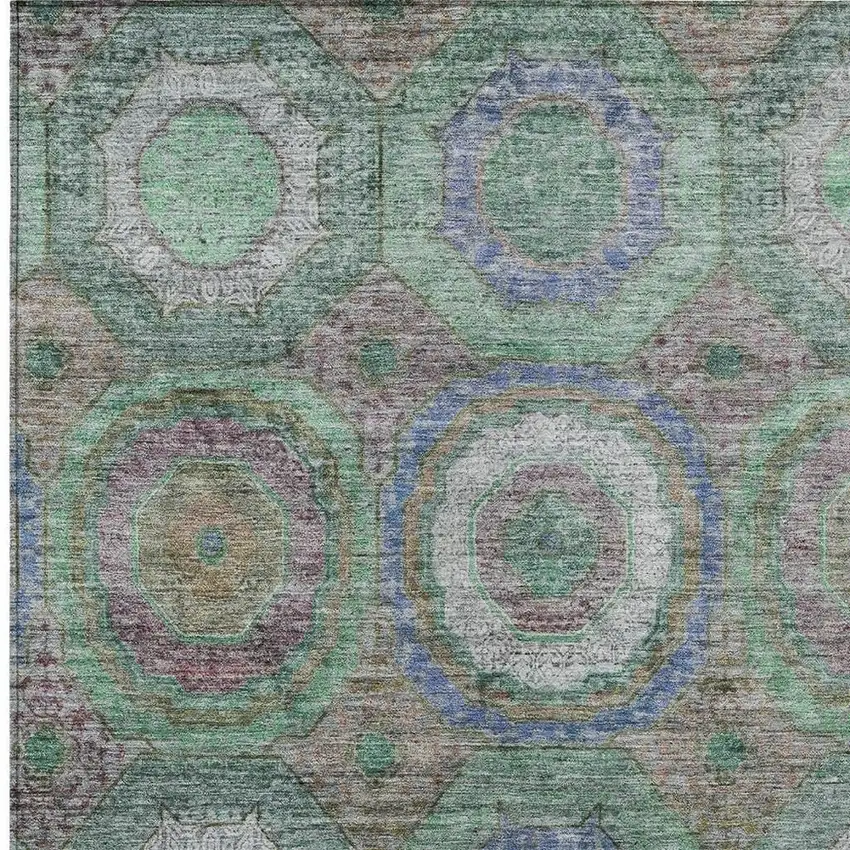 Green Charcoal And Purple Geometric Washable Indoor Outdoor Area Rug Photo 8