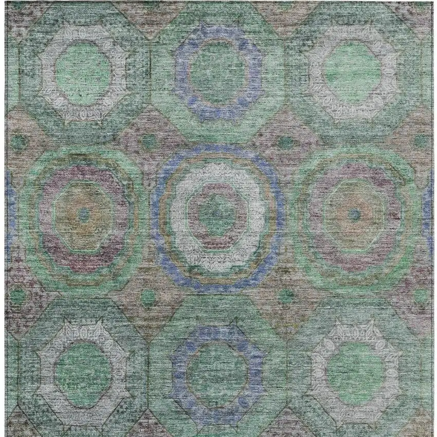Green Charcoal And Purple Geometric Washable Indoor Outdoor Area Rug Photo 9