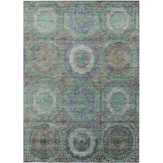 Green Charcoal And Purple Geometric Washable Indoor Outdoor Area Rug Photo 3