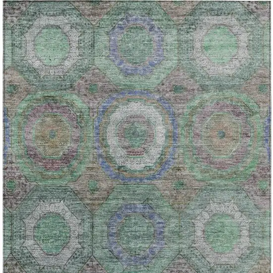 Green Charcoal And Purple Geometric Washable Indoor Outdoor Area Rug Photo 4