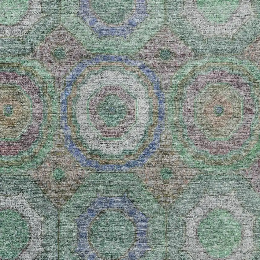 Green Charcoal And Purple Geometric Washable Indoor Outdoor Area Rug Photo 3