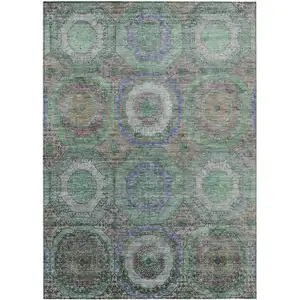 Photo of Green Charcoal And Purple Geometric Washable Indoor Outdoor Area Rug