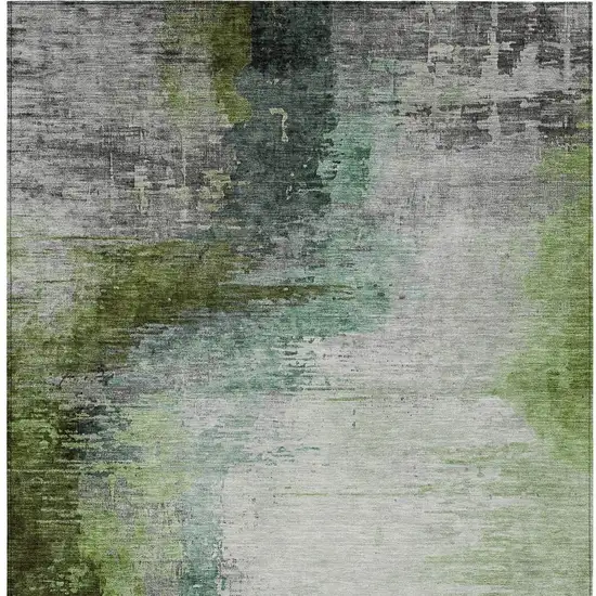 Green Charcoal And Silver Abstract Washable Indoor Outdoor Area Rug Photo 4