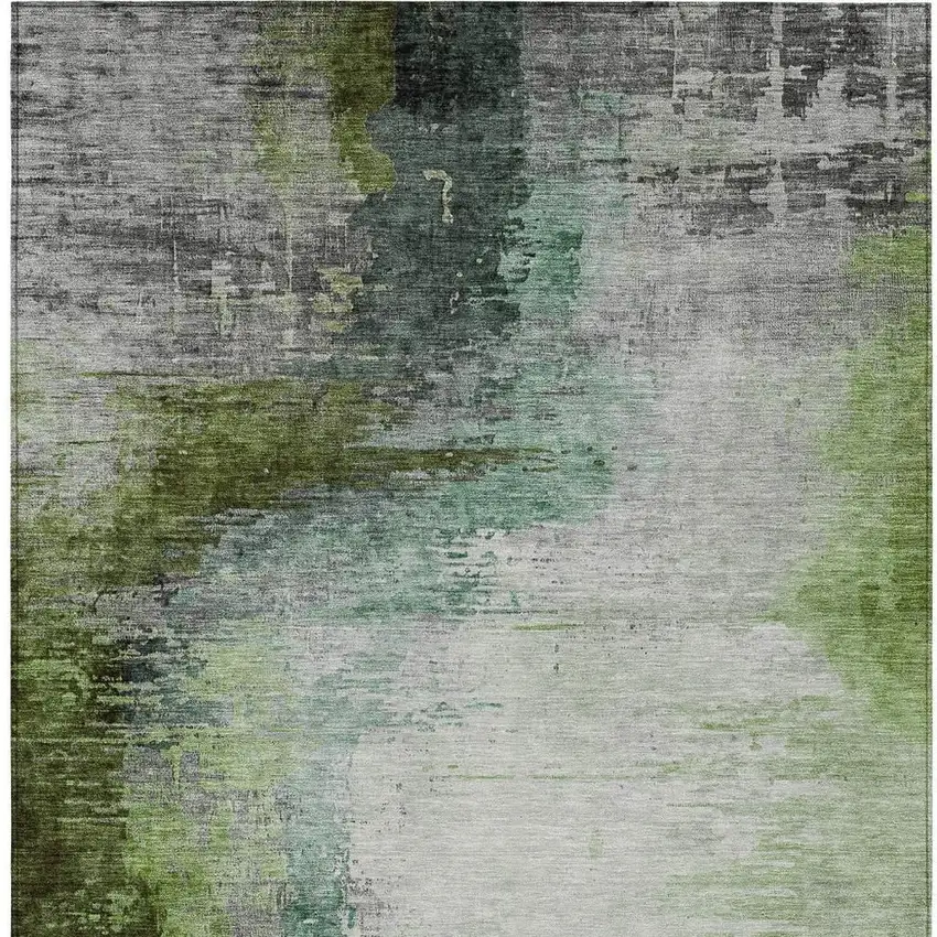 Green Charcoal And Silver Abstract Washable Indoor Outdoor Area Rug Photo 4