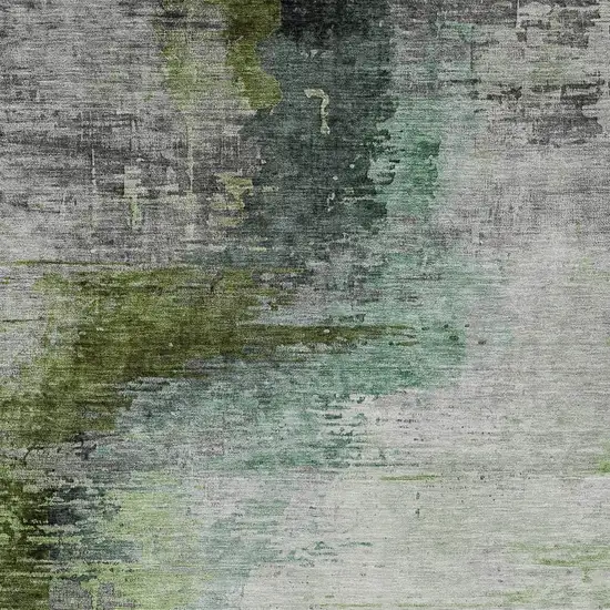 Green Charcoal And Silver Abstract Washable Indoor Outdoor Area Rug Photo 3