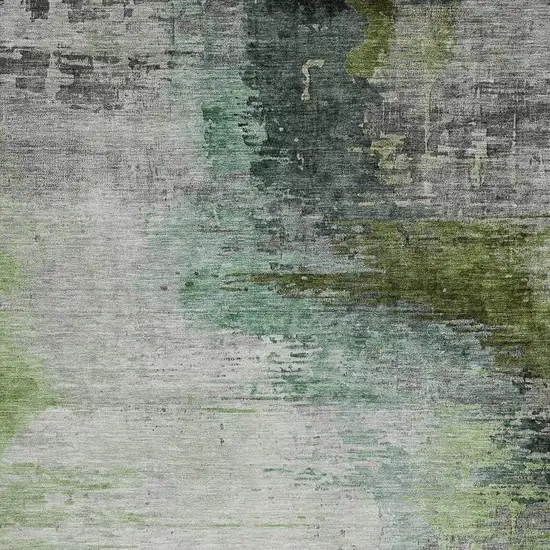 Green Charcoal And Silver Abstract Washable Indoor Outdoor Area Rug Photo 3
