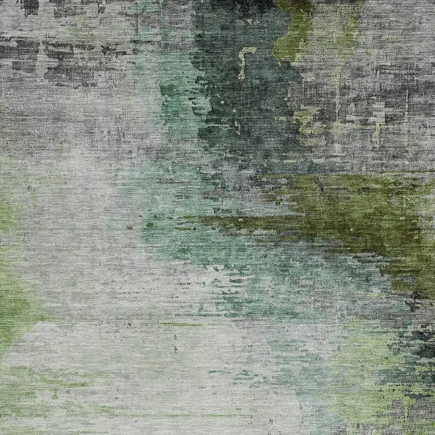 Green Charcoal And Silver Abstract Washable Indoor Outdoor Area Rug Photo 3