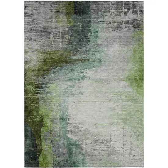 Green Charcoal And Silver Abstract Washable Indoor Outdoor Area Rug Photo 9