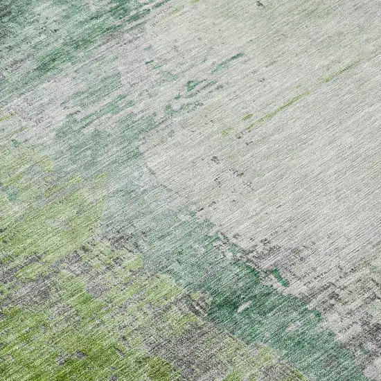 Green Charcoal And Silver Abstract Washable Indoor Outdoor Area Rug Photo 8