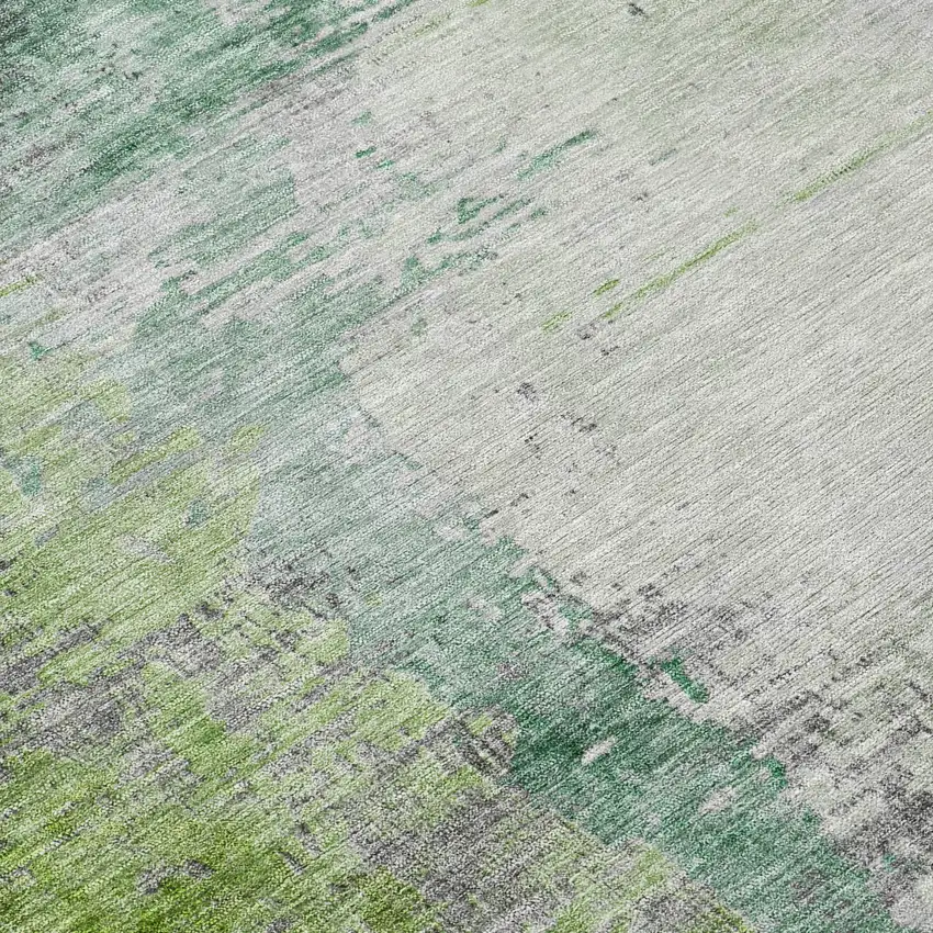 Green Charcoal And Silver Abstract Washable Indoor Outdoor Area Rug Photo 8