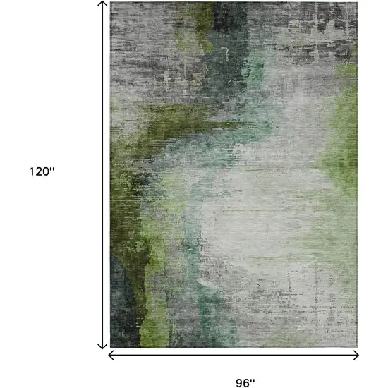 Green Charcoal And Silver Abstract Washable Indoor Outdoor Area Rug Photo 9