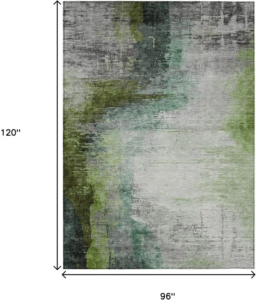 Green Charcoal And Silver Abstract Washable Indoor Outdoor Area Rug Photo 9