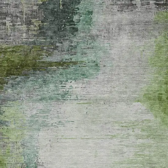 Green Charcoal And Silver Abstract Washable Indoor Outdoor Area Rug Photo 7
