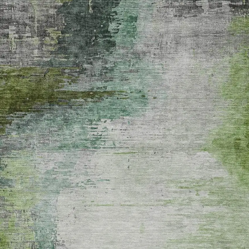 Green Charcoal And Silver Abstract Washable Indoor Outdoor Area Rug Photo 7