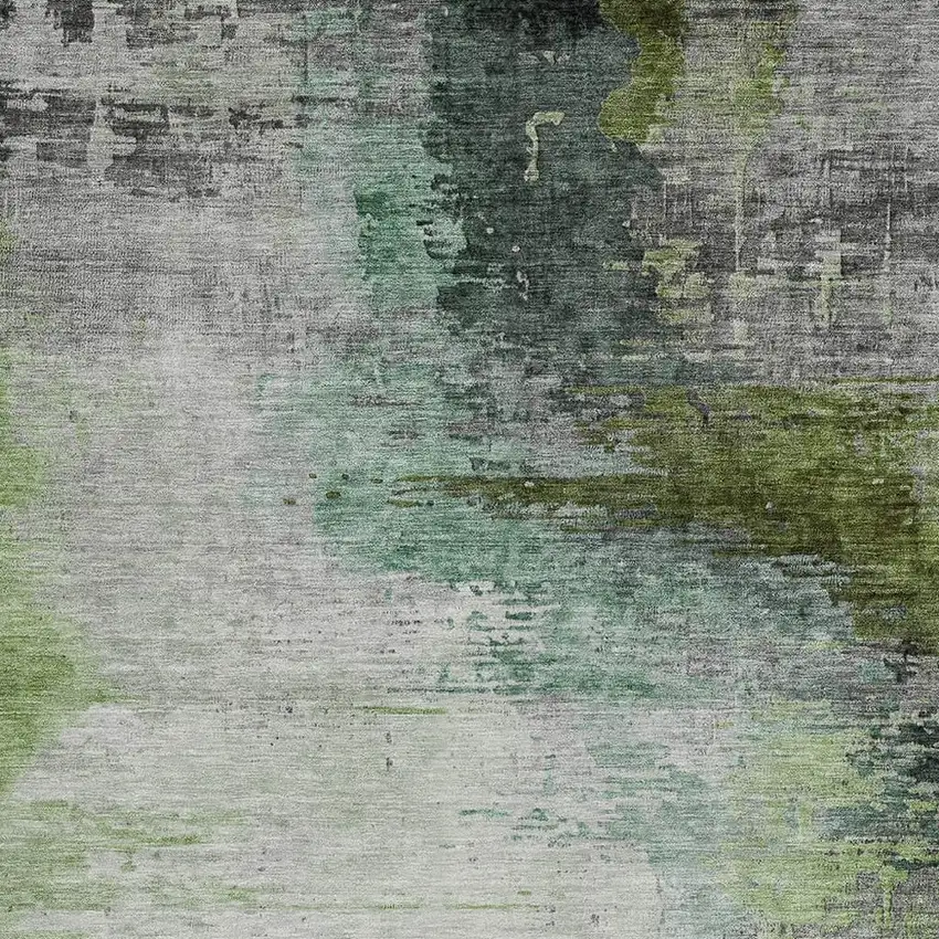 Green Charcoal And Silver Abstract Washable Indoor Outdoor Area Rug Photo 3