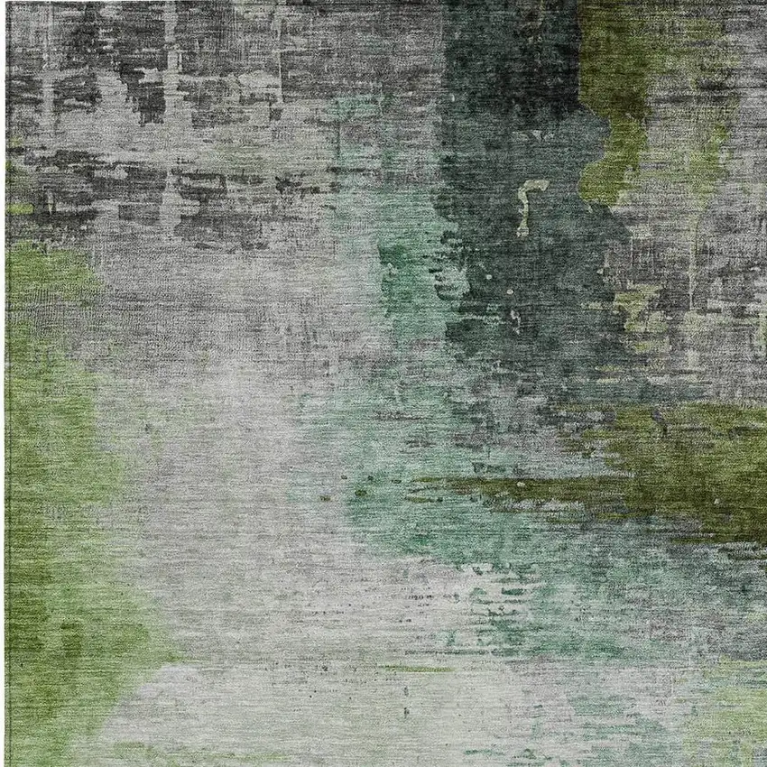Green Charcoal And Silver Abstract Washable Indoor Outdoor Area Rug Photo 3